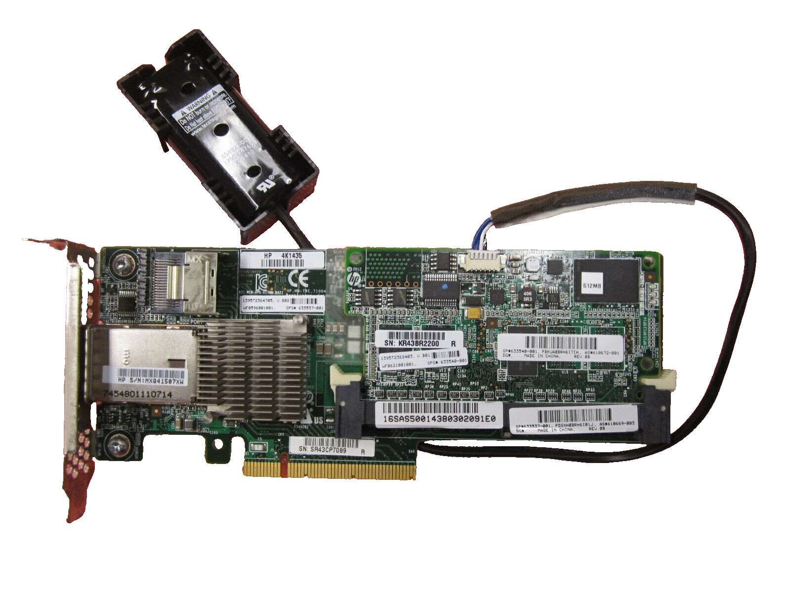 HP 633537-001 P222 Smart Array SAS RAID Card PCIe x8 512GB FBWC + BBU