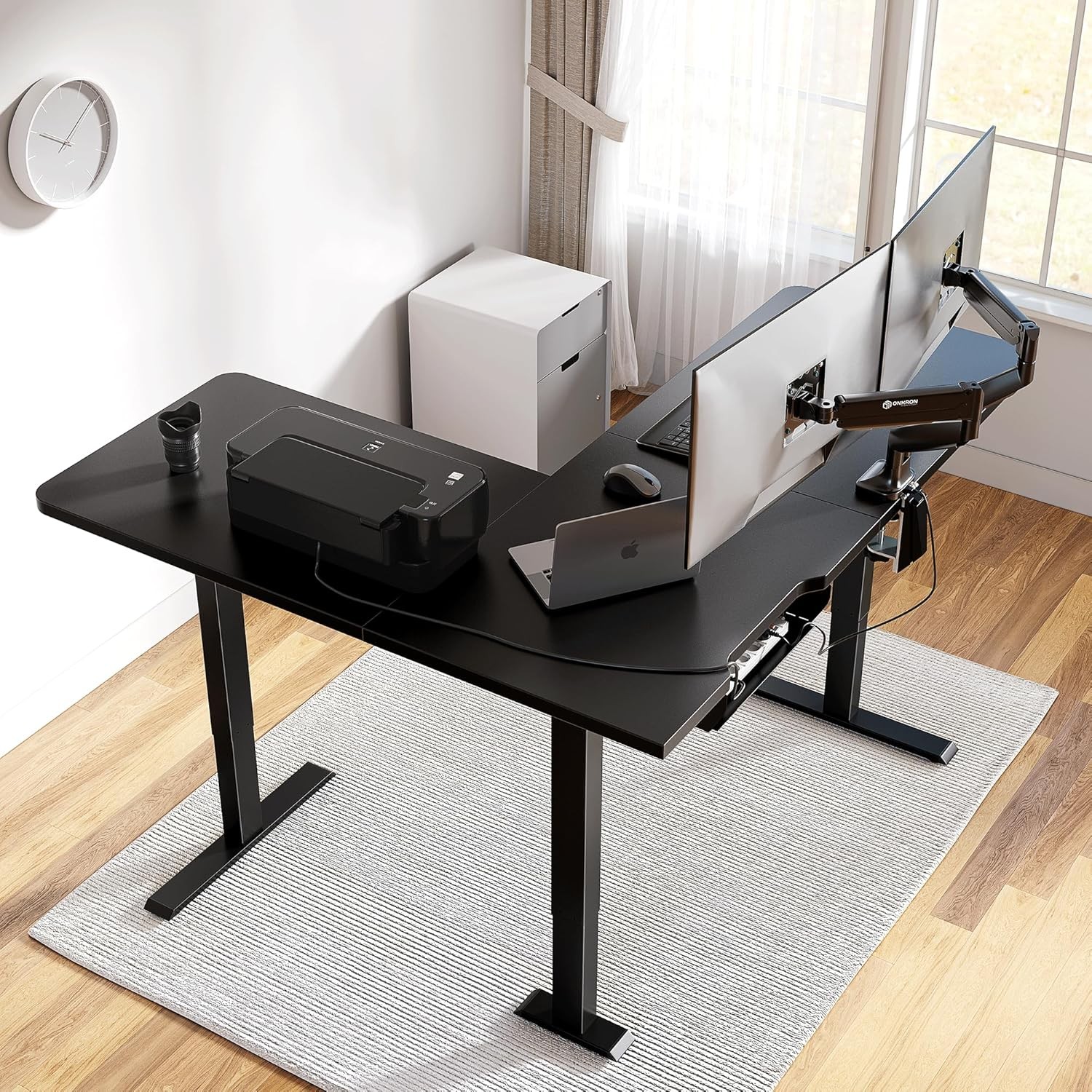 L-Shaped 63x55 Electric Standing Desk Adjustable Height Corner Black