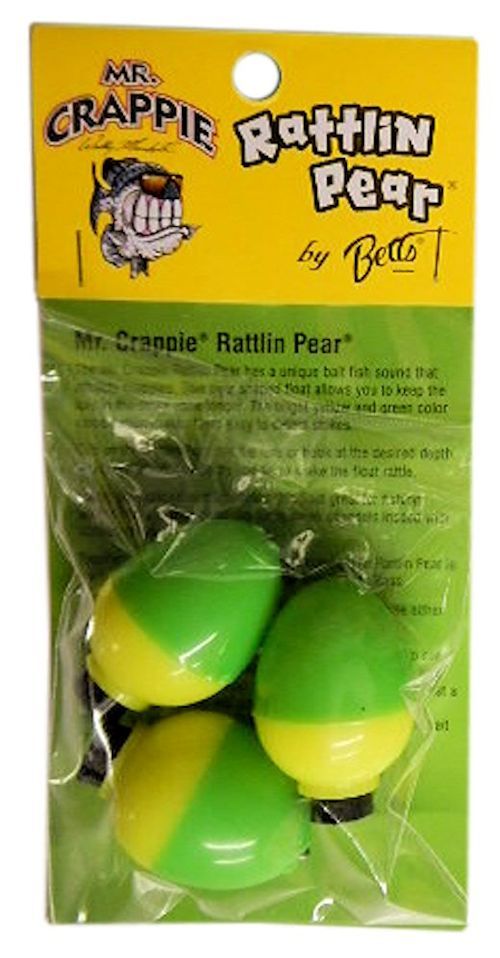 Mr Crappie Rattlin Pear 1" Bobbers, THREE packs, Green/Yellow  #RP3P-3YG