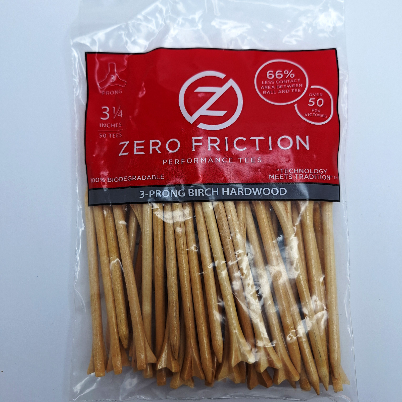50pcs Golf Tees - Zero Friction Performance wood Tees 3-Prong (3 1/4")