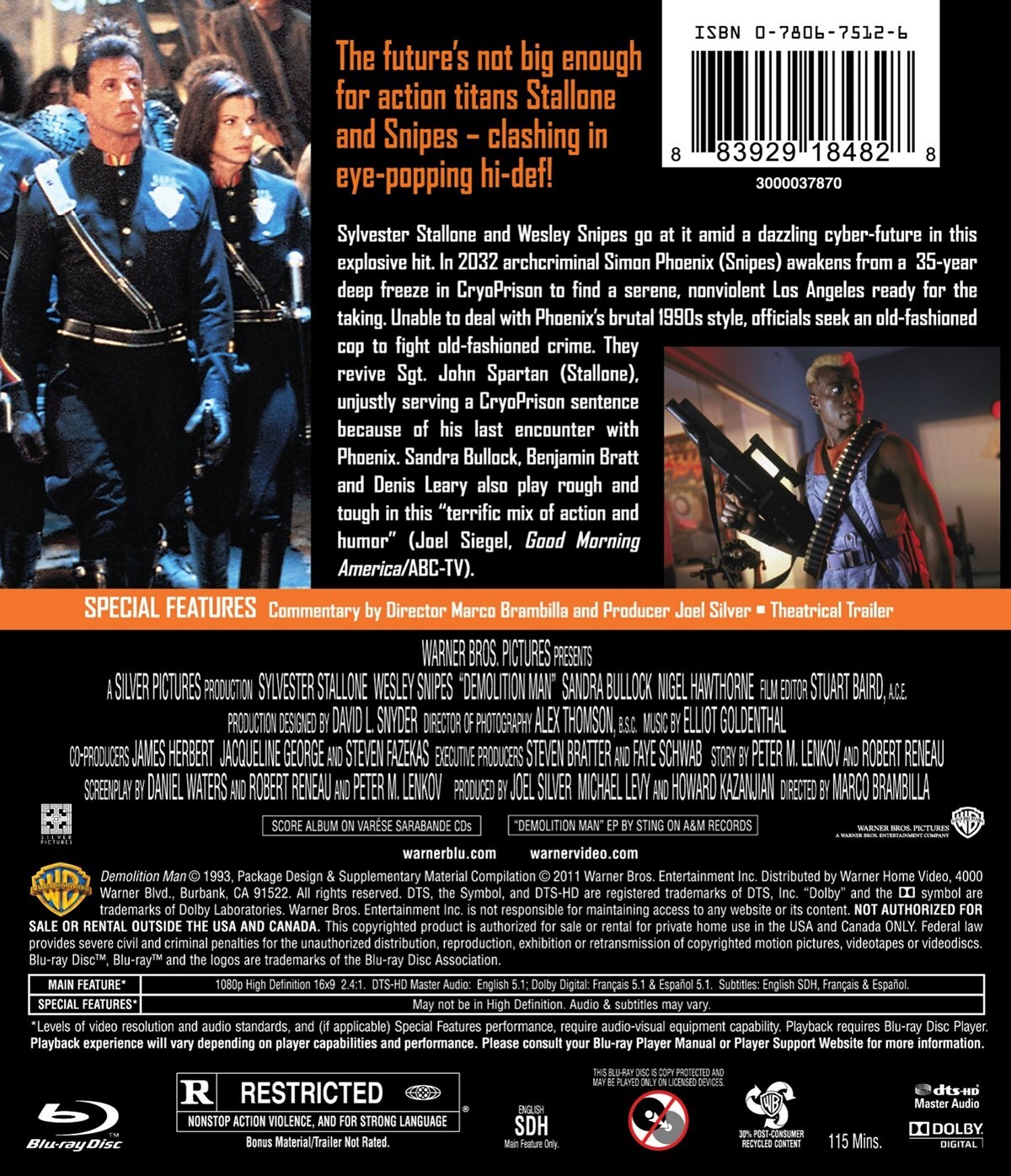 Demolition Man Blu-ray Sylvester Stallone NEW