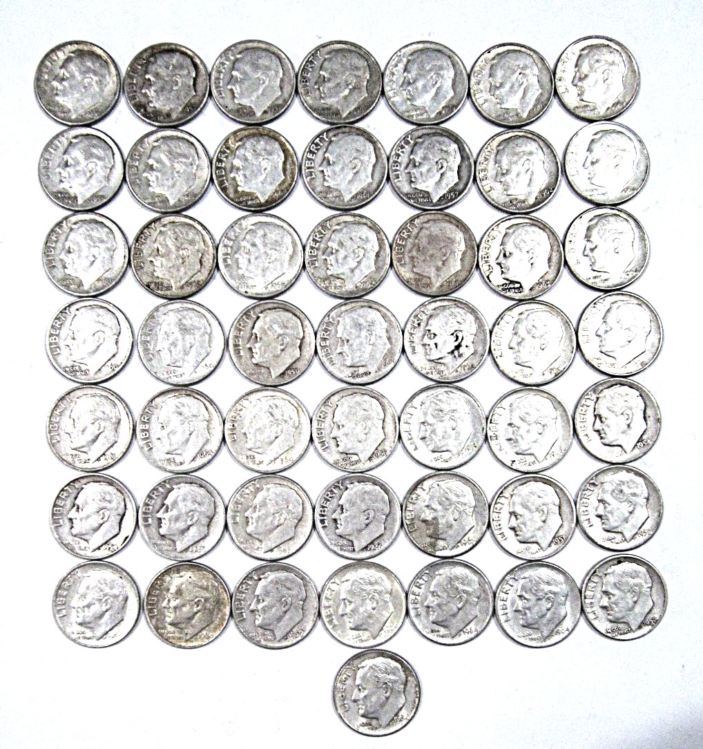 Roll pre-1965 Roosevelt Silver Mixed Dates Dimes 90% Silver Circulated 50 Coins