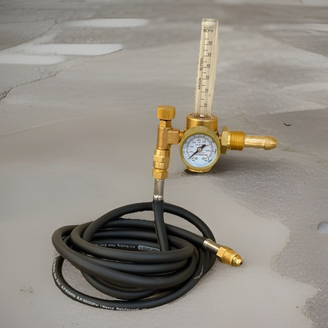 CO2 Argon Flow Meter Gas Regulator Gauge & 10’ Welding Gas Hose CGA 580 Mig Tig