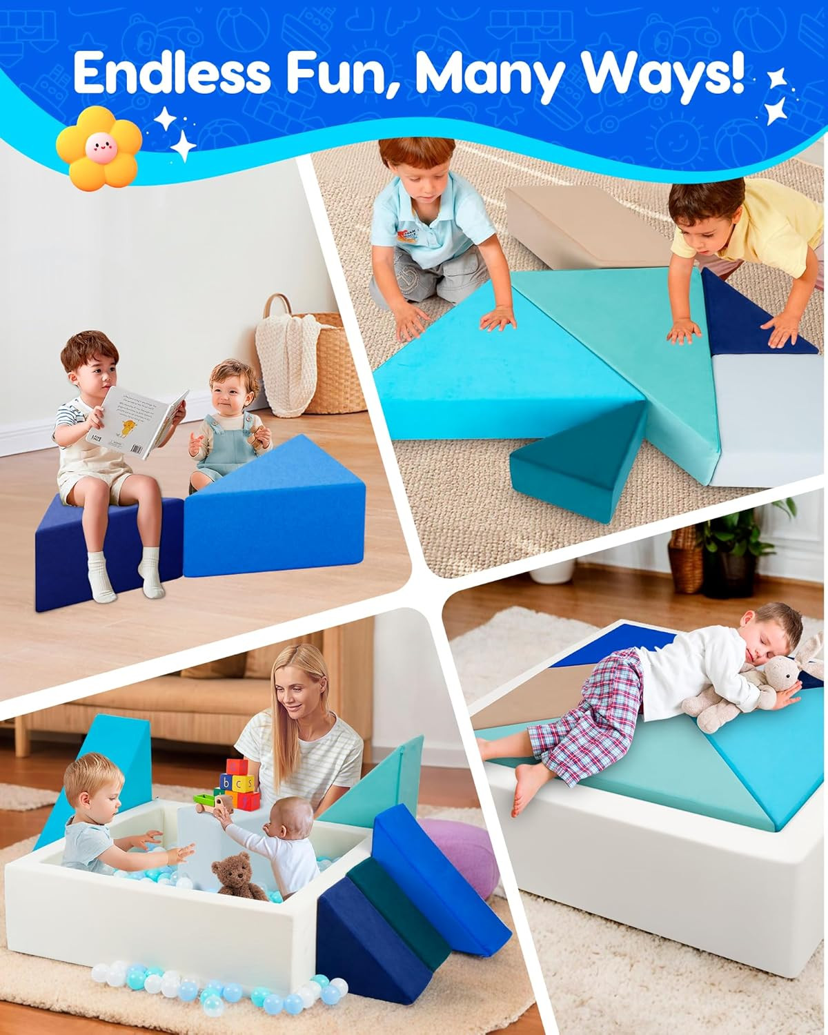 Kids Play Sofa, Tangram Square Puzzles Couch Furniture, Modular Kids Play Couchs