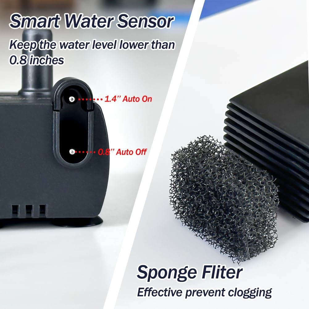 Automatic Small Sump Pump with Water Sensor, 5 FT Lift 5 / 55 GPH, Black