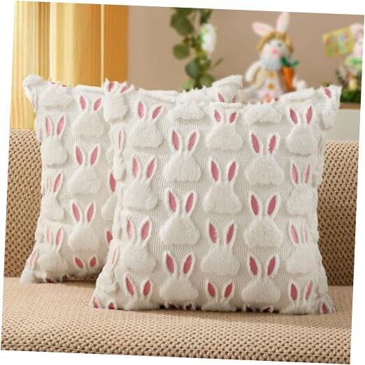 Easter Pillow Covers 18x18 inch Set of 2 18" x 18" (Pack of 2) White Pink