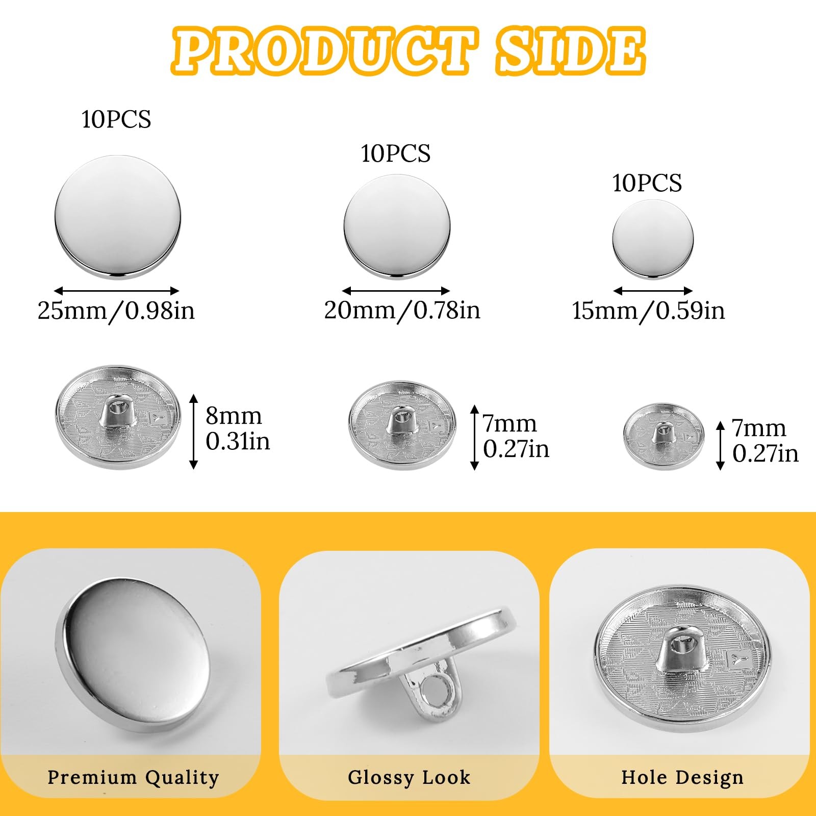 Metal Buttons, 30 Pcs Silver Round Flat Buttons for Clothes small,