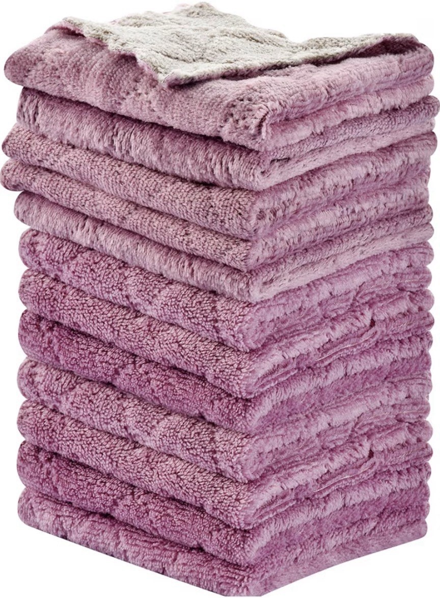 Purple Coral Fleece Cleaning Cloths 10x6in Soft Absorption Kitchen Furniture