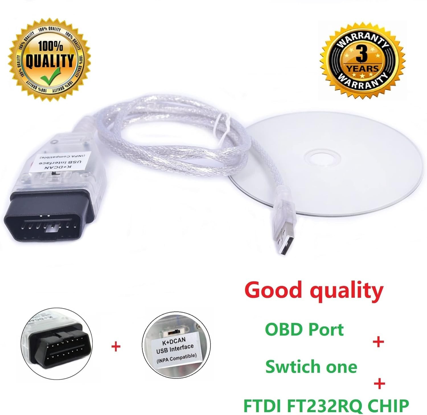 INPA K+DCAN USB Diagnostic Cable for BMW - Windows Compatible, Lightweight