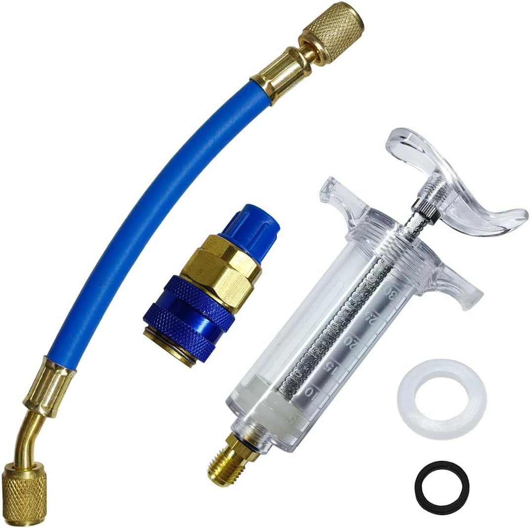 AC Oil and Dye Injector Kit, 30ml/1 Oz Hand Push HVAC Compressor with Quick...
