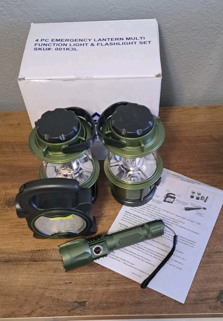 New SMART HOME 4 PC Set EMERGENCY LANTERN Flashlight MULTI Function Camping Gear