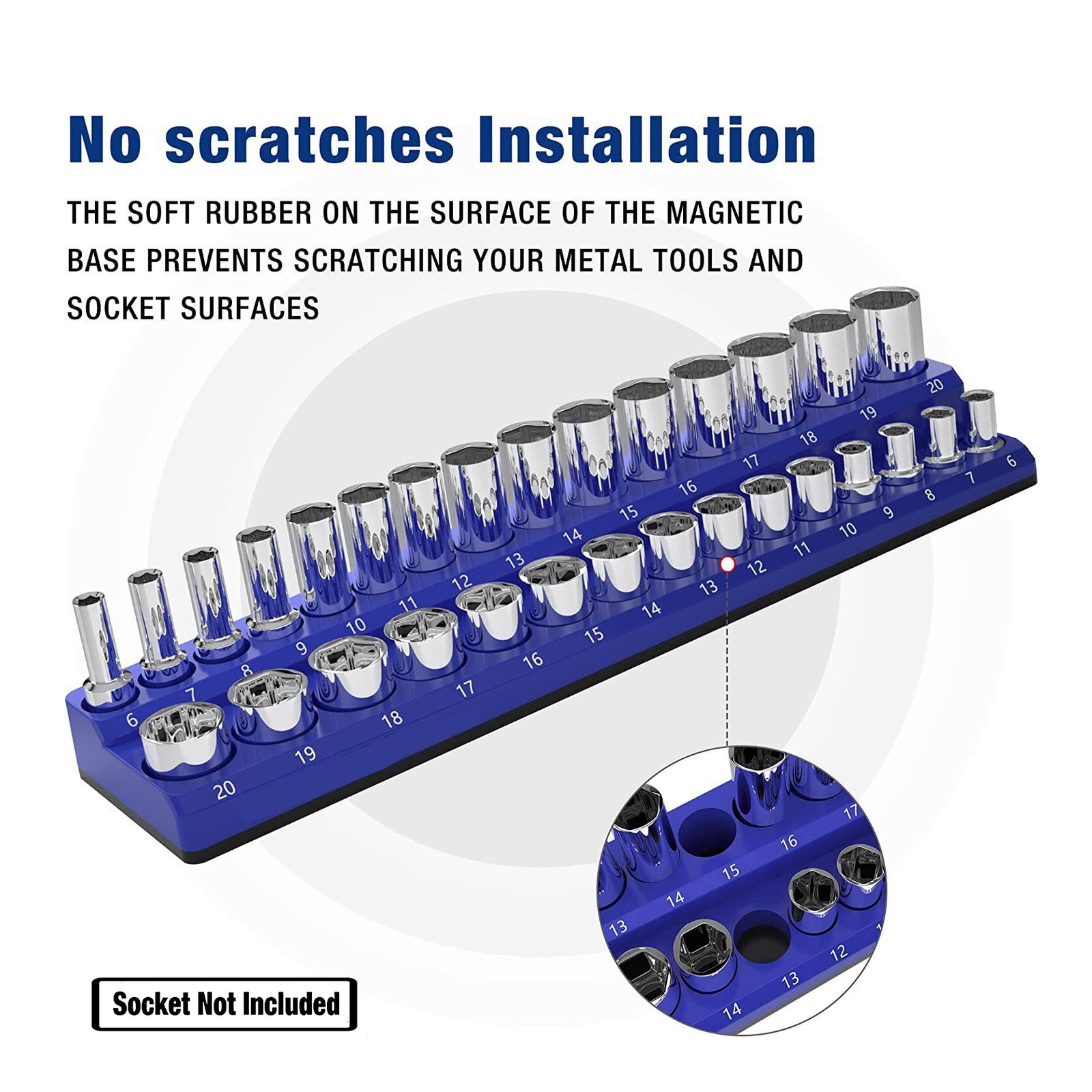 Magnetic Socket Organizer Holder 6-PACK Set 1/4'' 3/8'' 1/2'' Drive Metric + SAE