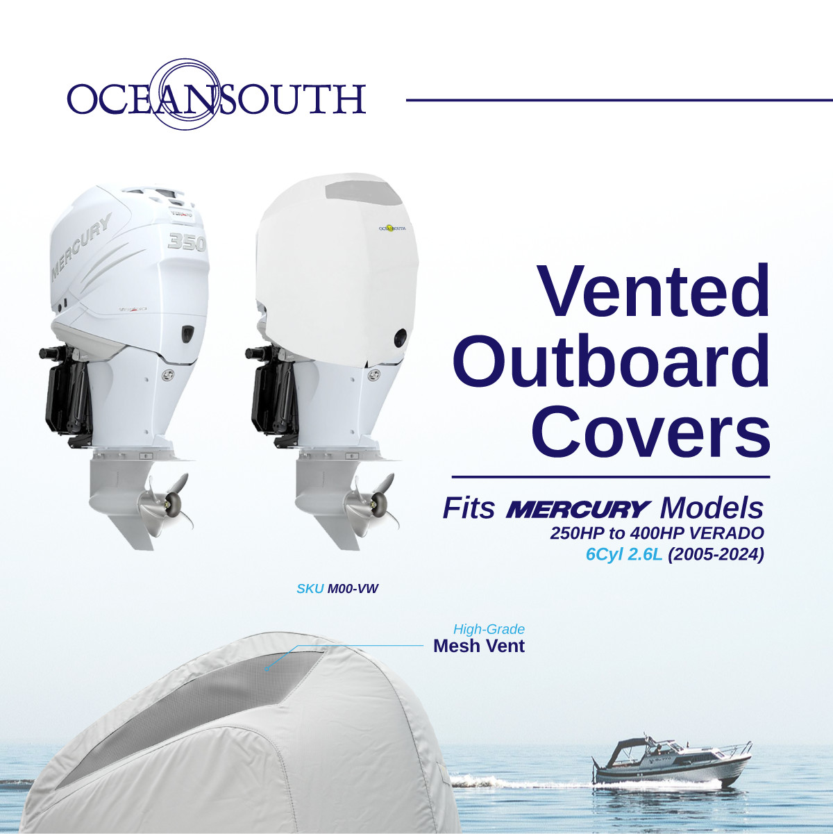 Oceansouth Running Vented Cover for Mercury 200-400HP Verado 6CYL 2.6L White