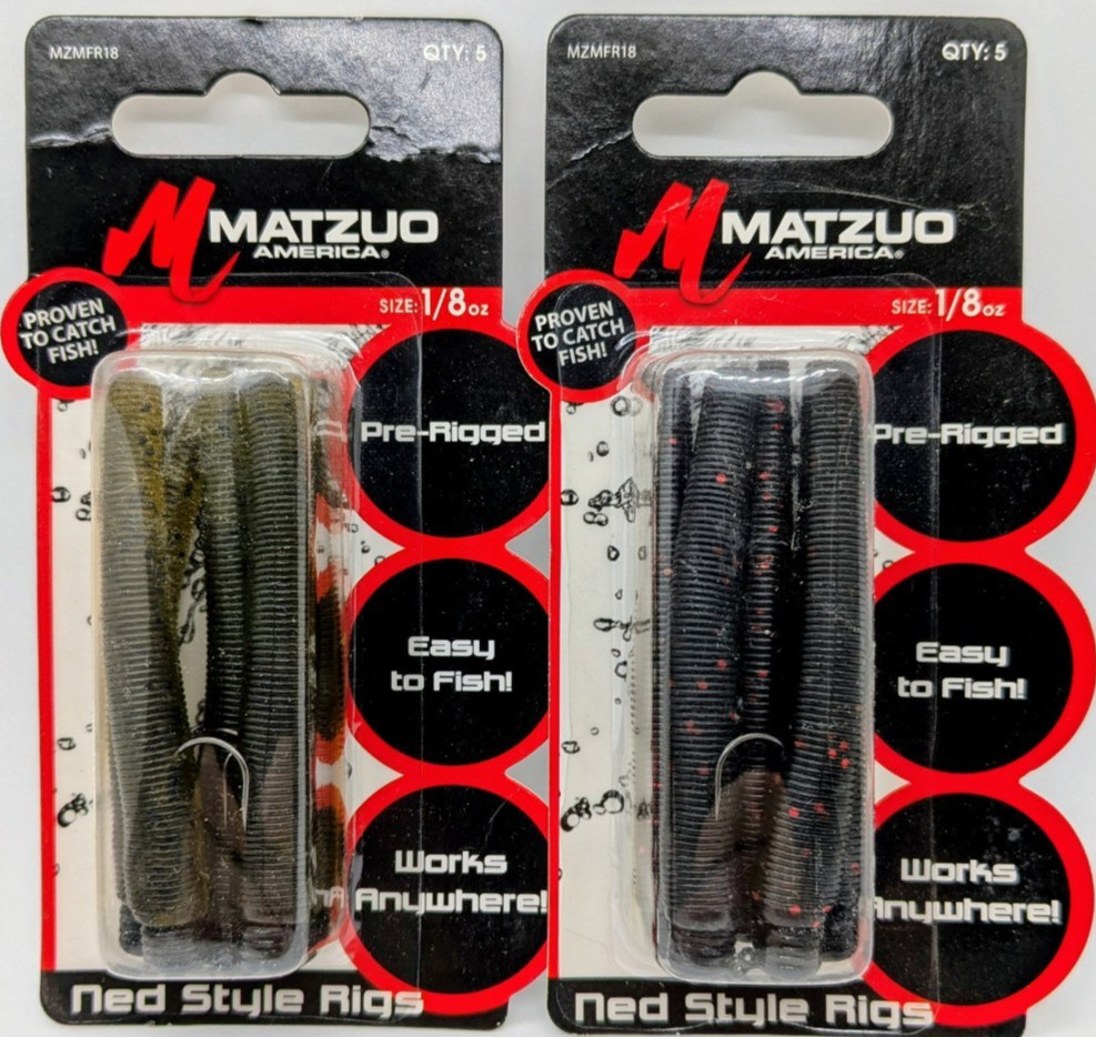 2 - MATZUO Ned Style Rigs - 5/Pk - 1/8 oz. - Green Pumpkin & Black/Red Flake