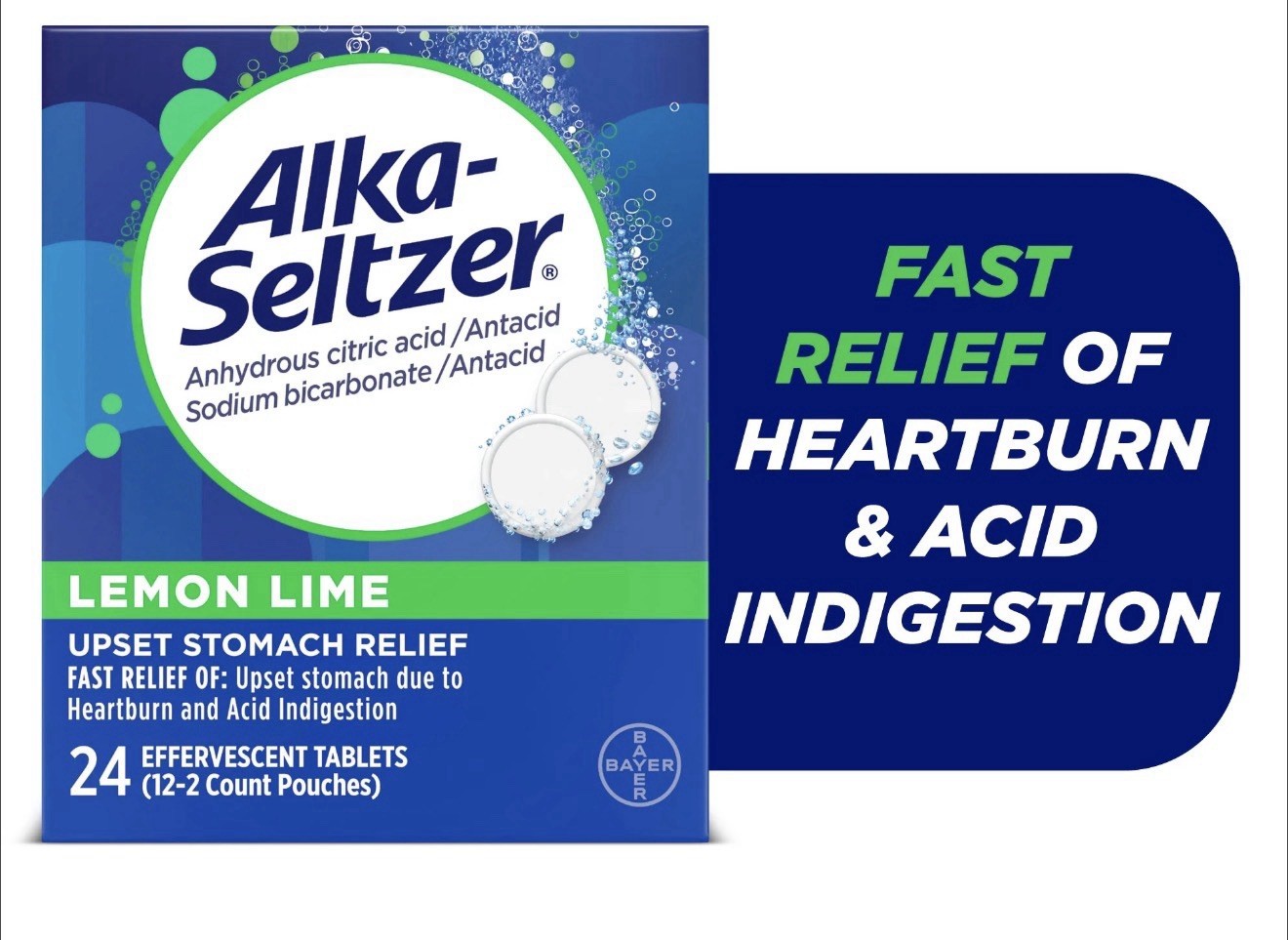 Alka-Seltzer Lemon Lime Heartburn Relief tabletsFast Acid Indigestion Relief24ct