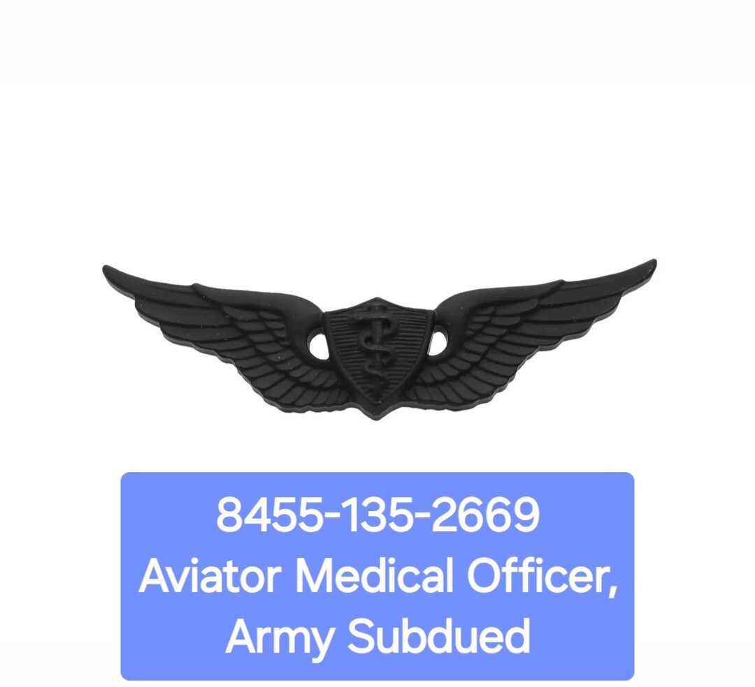 Vintage 1970's US Army Aviator Medical Officer Subdued black wing lapel pin NOS