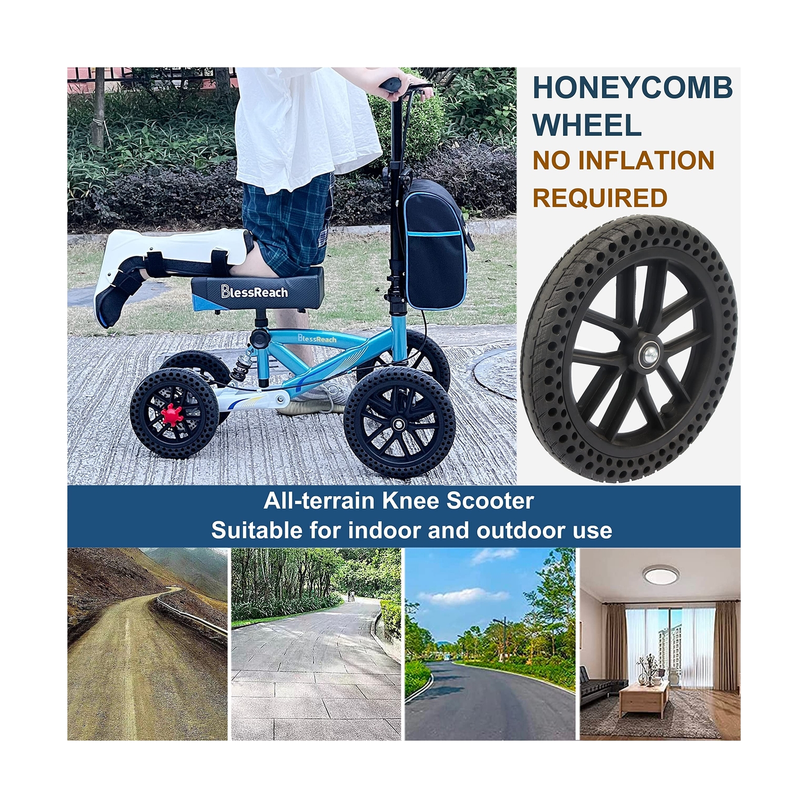BlessReach Knee Scooter, All Terrain Foldable Knee Scooter Walker, Disc Brake...