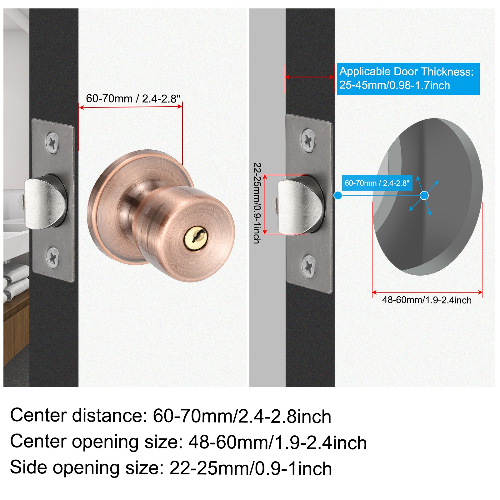 4 Pack Key Entry Door Knobs Interior, Red Bronze