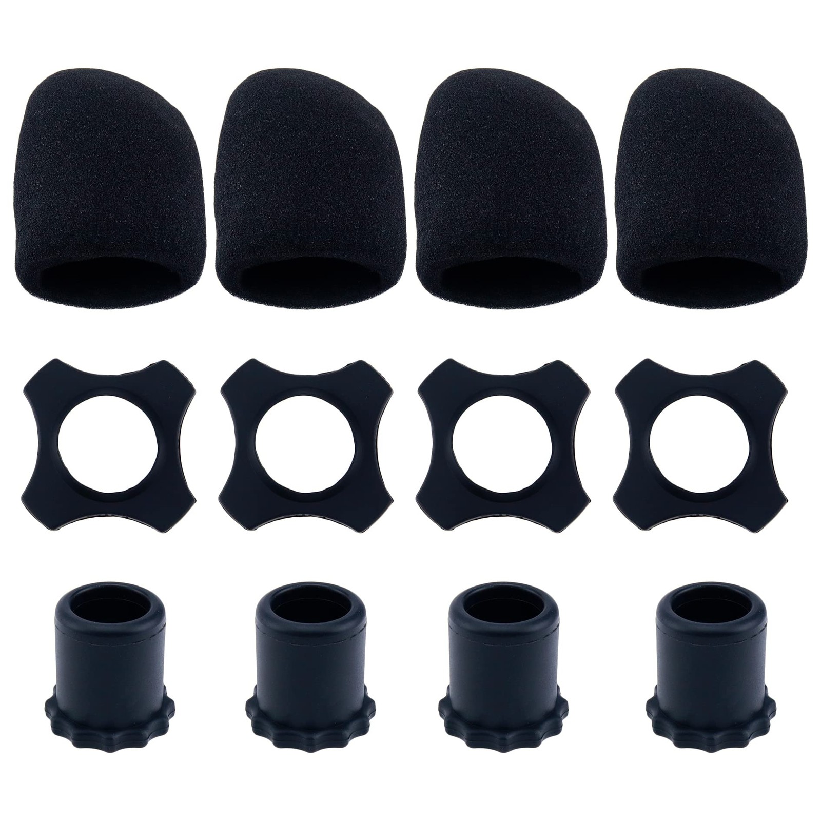 4pcs Microphone Protection Shakeproof Anti-Rolling Wireless 7cm, Black