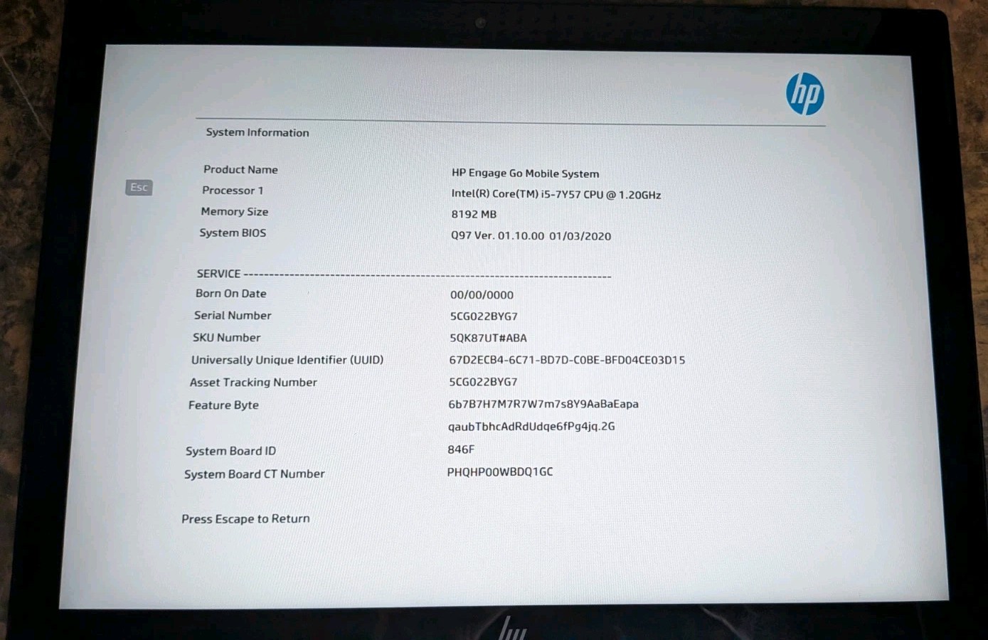 HP Engage Go Mobile System 12.3" Touchscreen i5-7Y57 8GB RAM 128GB SSD ANDROID