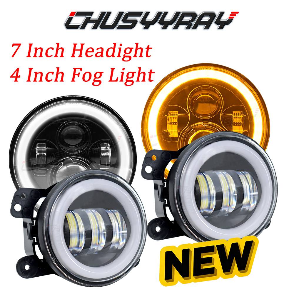 7" LED Headlights & 4" Fog Lights Turn Signal For 2007-2017 2018 Jeep Wrangler