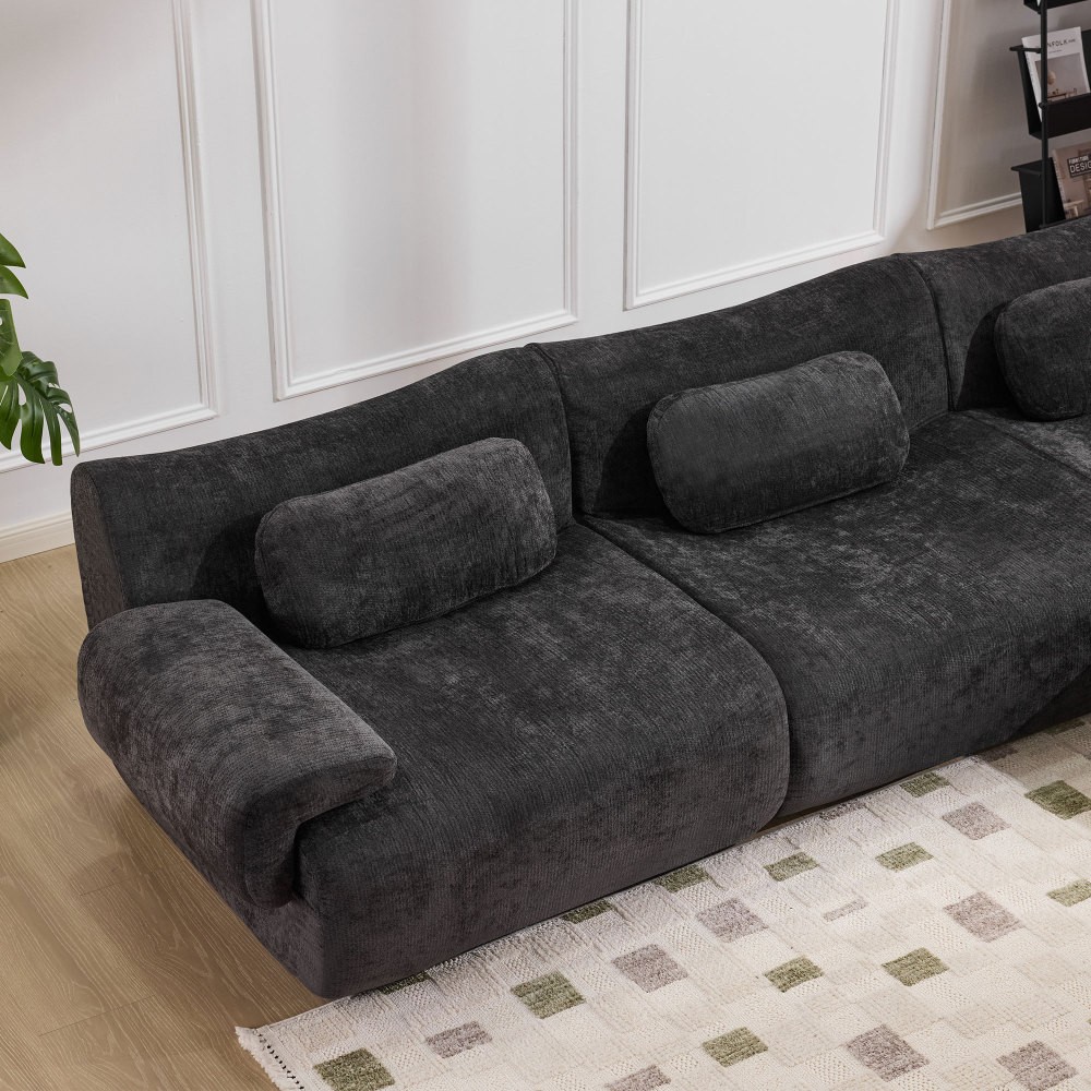 Modular Chenille Sofa 3-Seat Cushion Back Modern Upholstered Sectional, Black