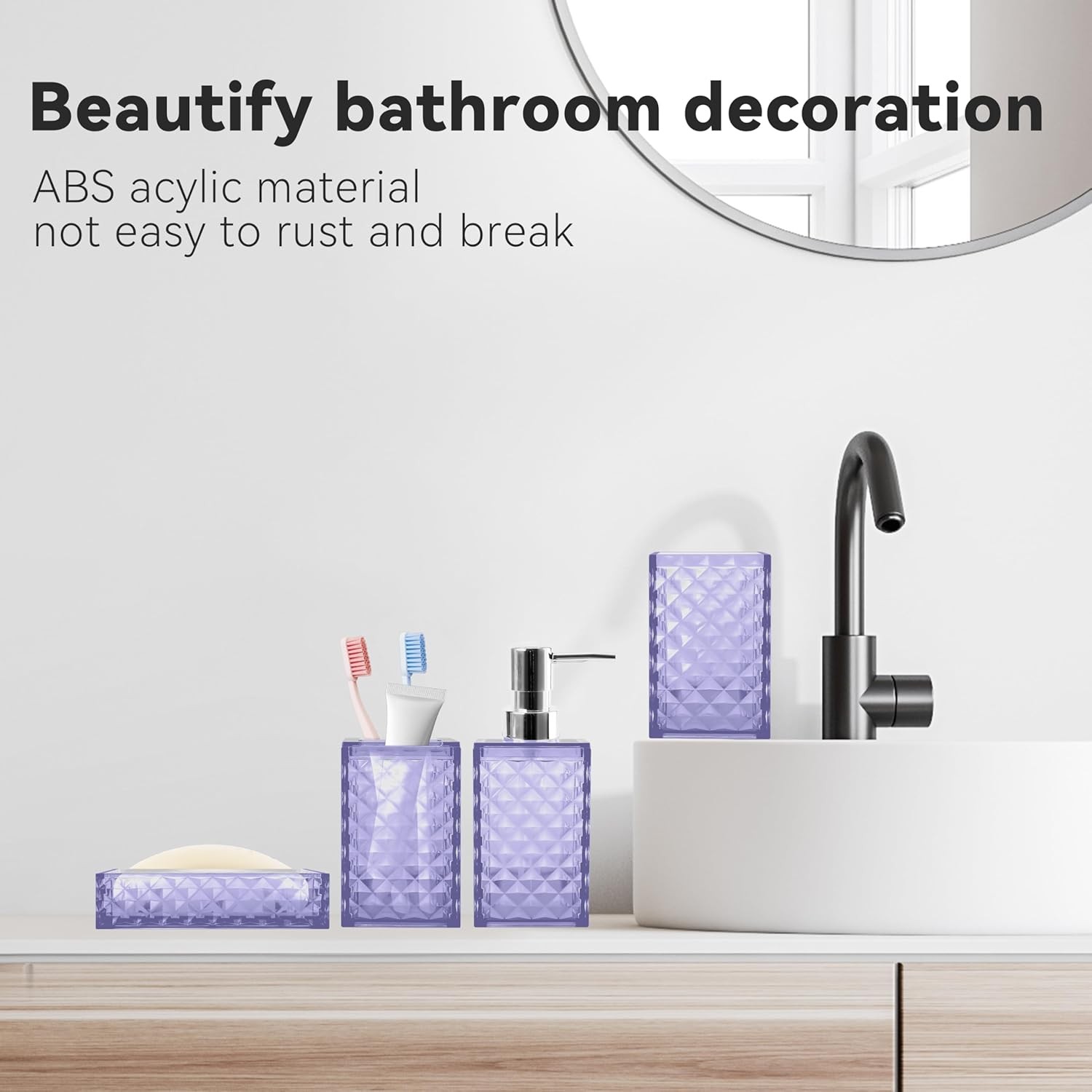 Bathroom Accessory Set Light Purple 4 PCS Soap Dispenser Organizer Set