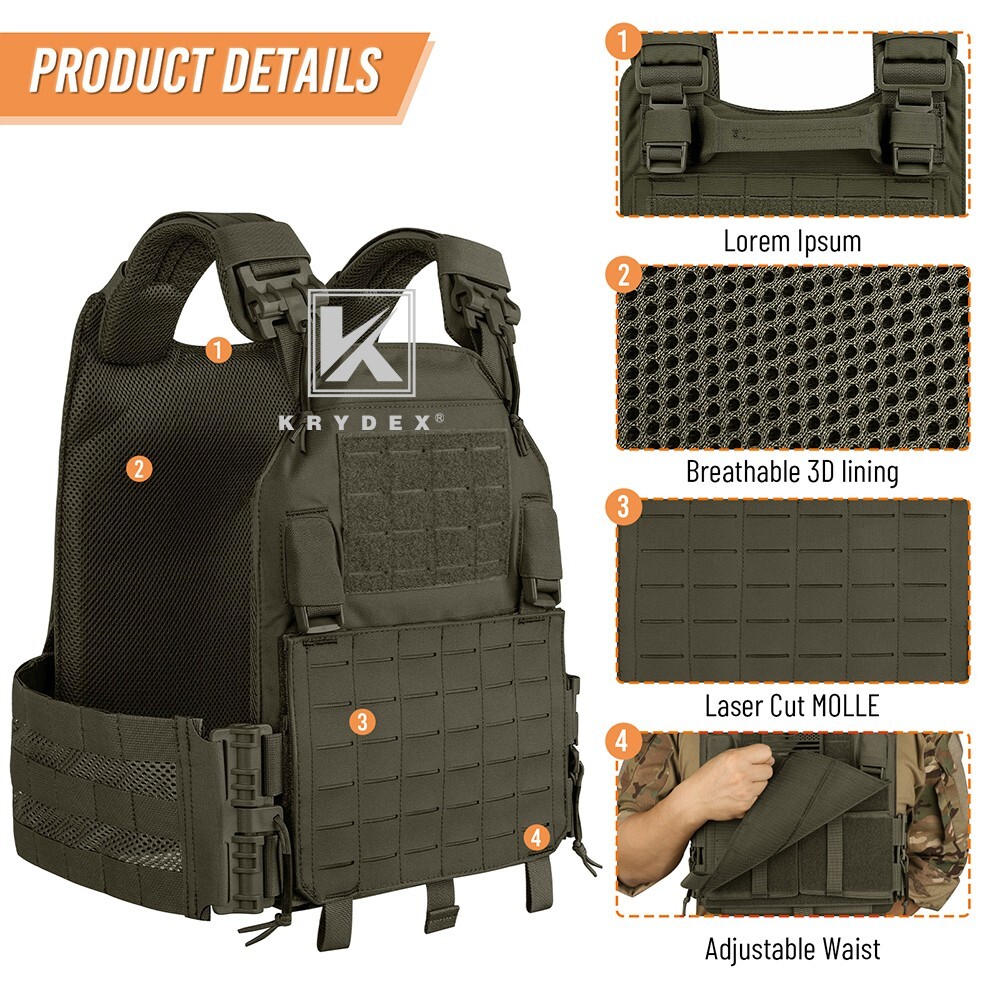 KRYDEX Tactical Plate Carrier Quick Release MOLLE Panel with Clip Ranger Green