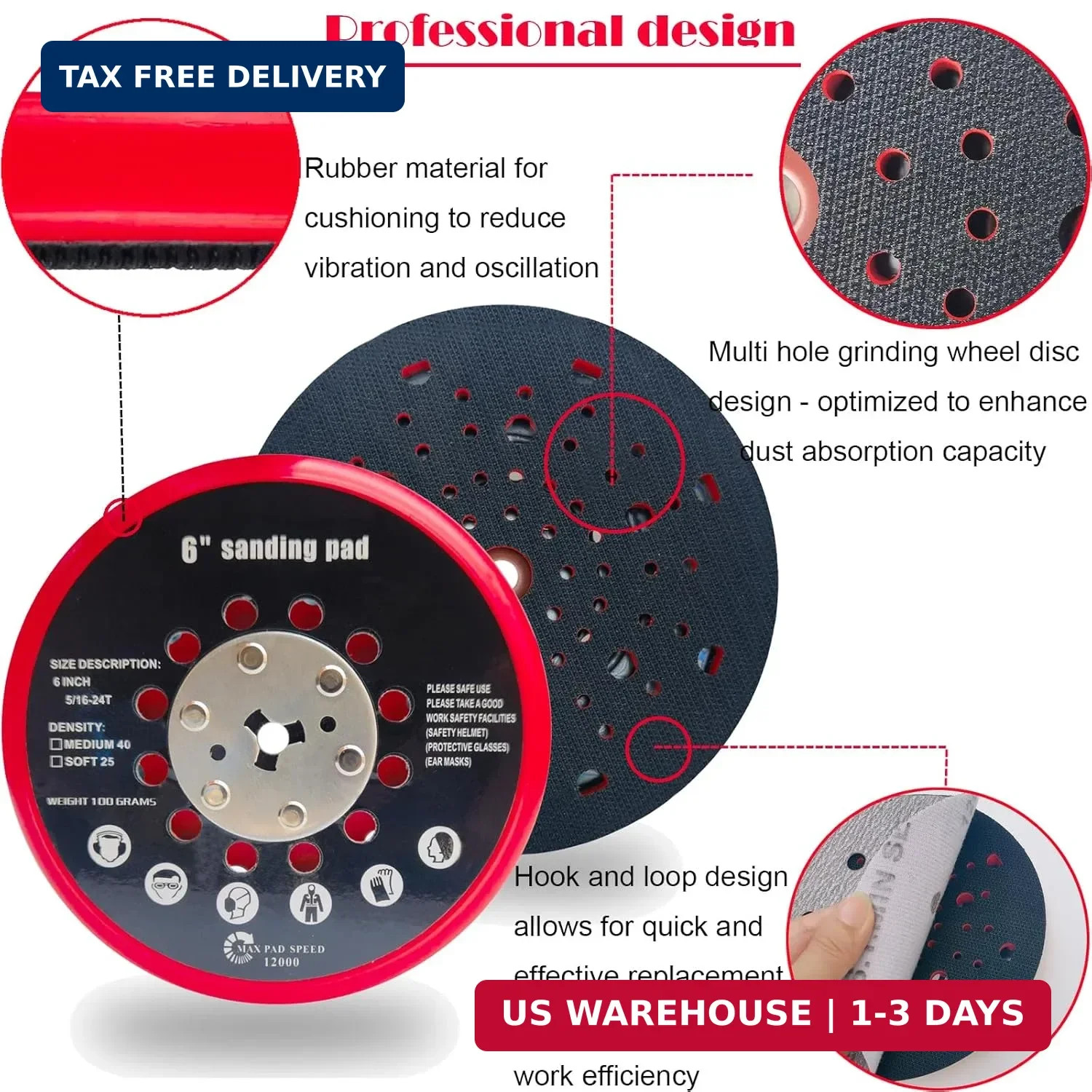 6 Inch Replacement Sander Pad for Bosch GET75-6N Sander - 6" Hook and Loop Sandi