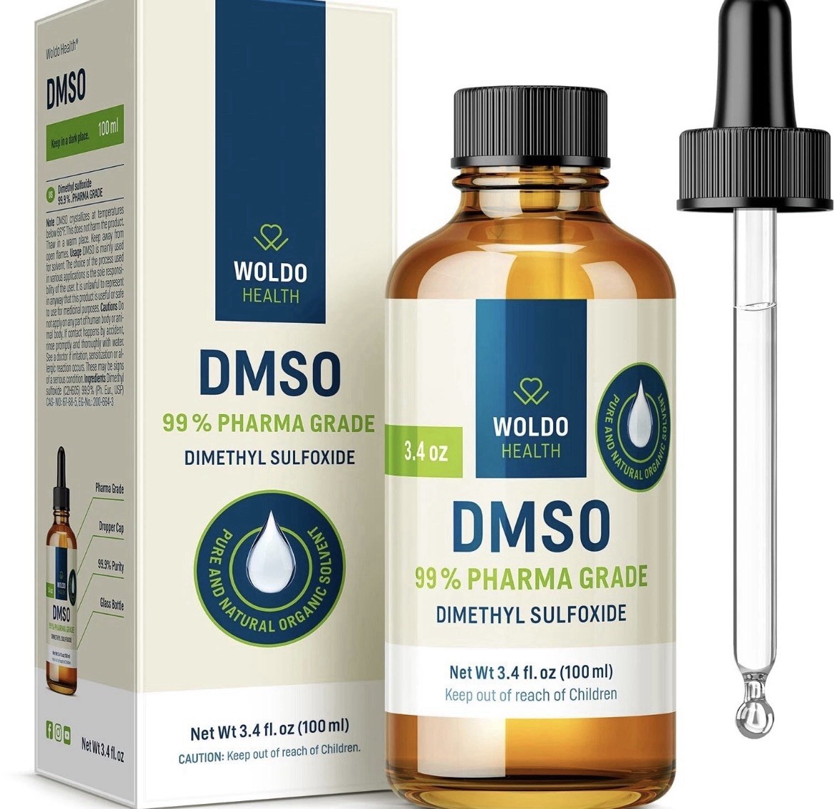 DMSO (Dimethyl Sulfoxide) 99.9% Pharmaceutical Grade 3.4Oz - Glass Bottle wi...