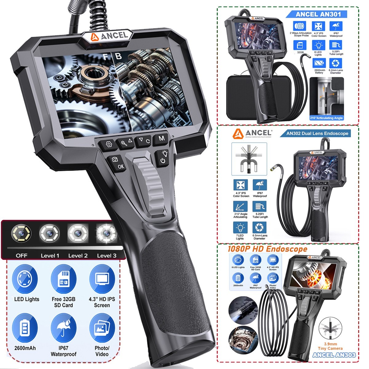 ANCEL Industrial Endoscope Camera Appliance Repair Borescope Inspection Cam