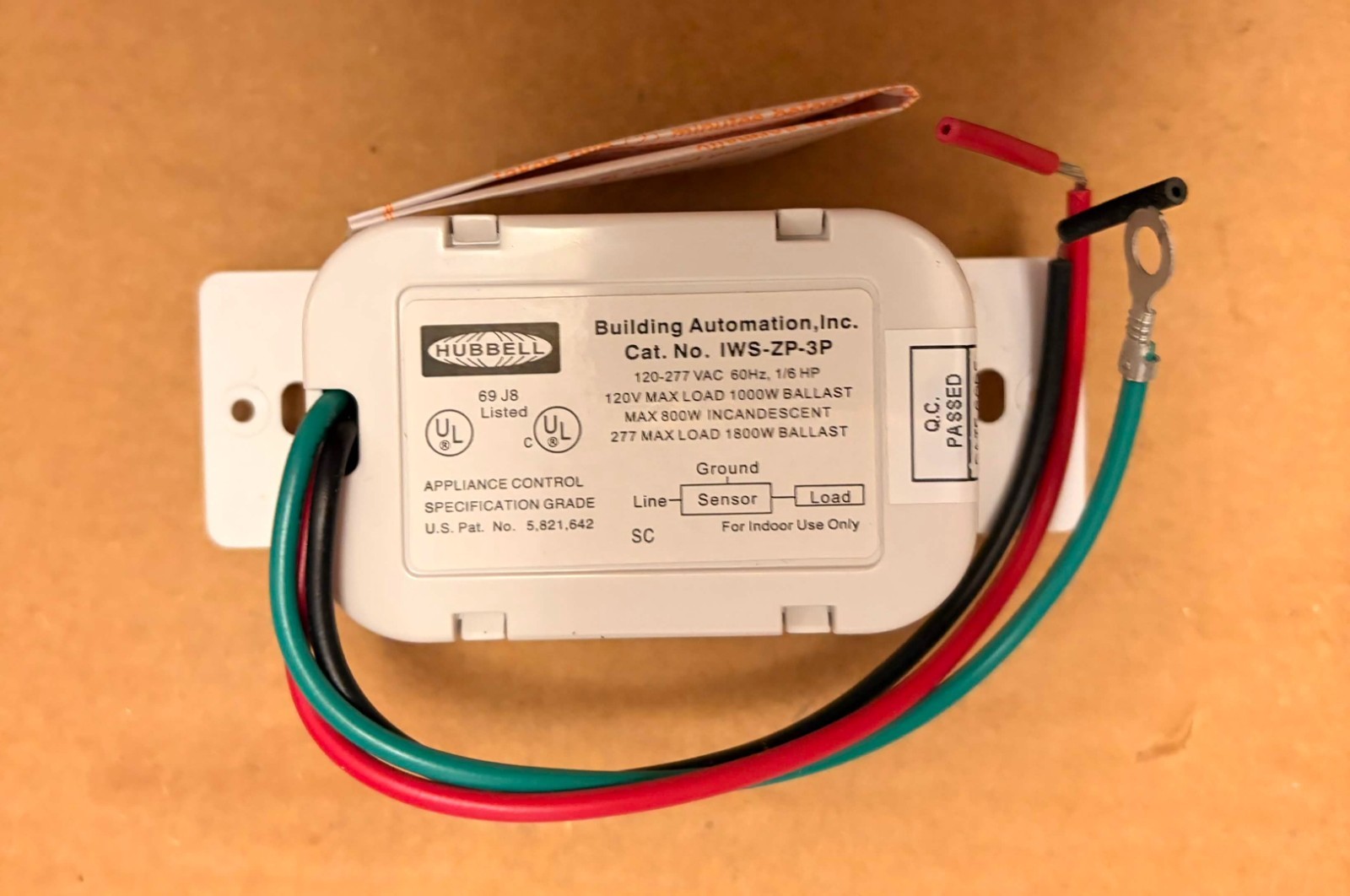 Hubbell IWS-ZP-3P White Motion Sensor PIR Wall Switch Decorator