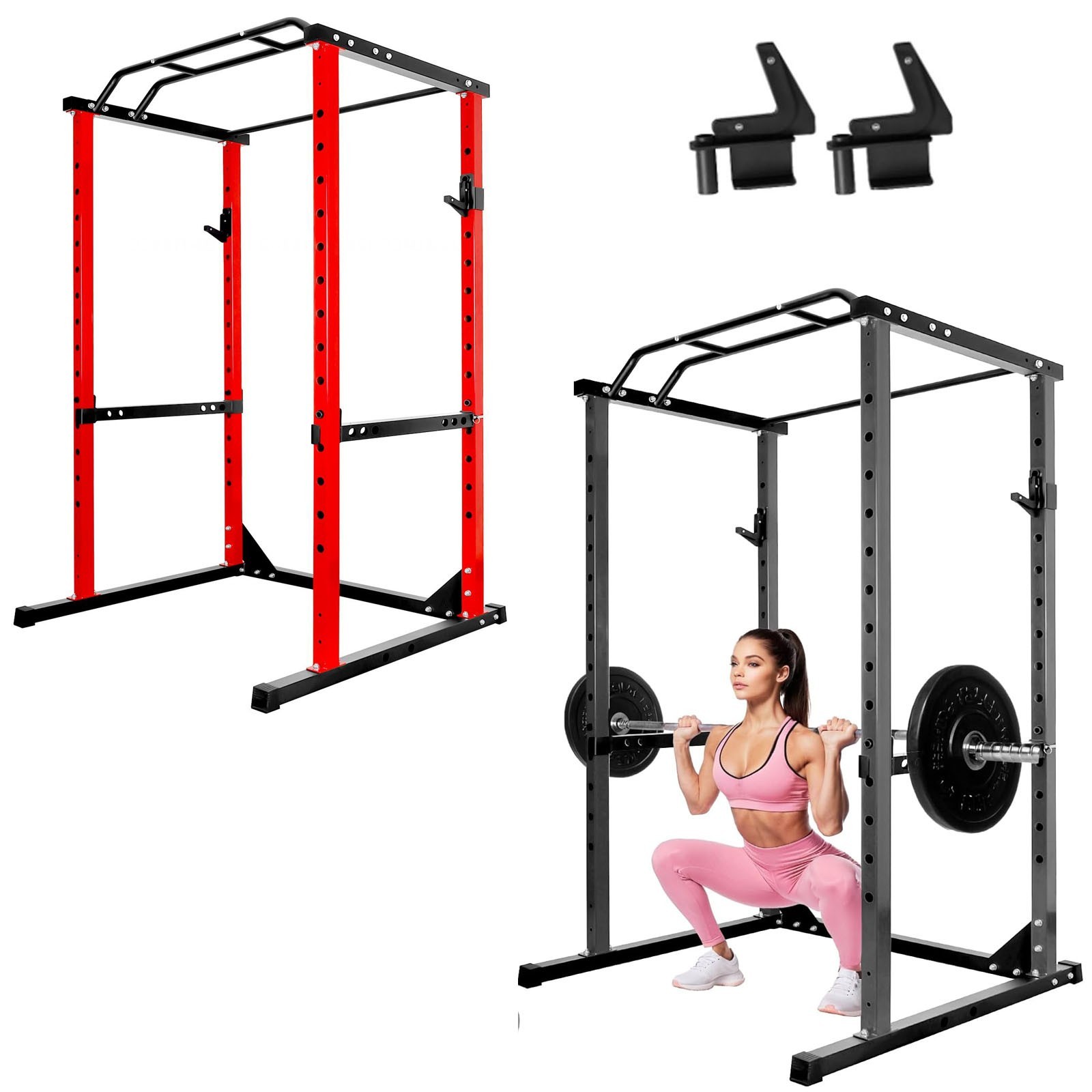 1200Lbs Power Rack, Adjustable 14 Levels Squat Rack Power Cage with 2 J-Hooks