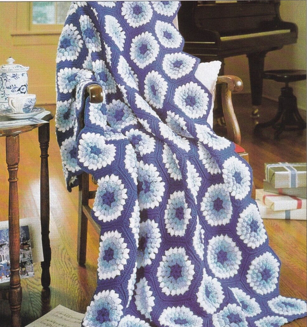 Afghan Crochet Pattern Instructions SNOW AND ICE Popcorn Stitches