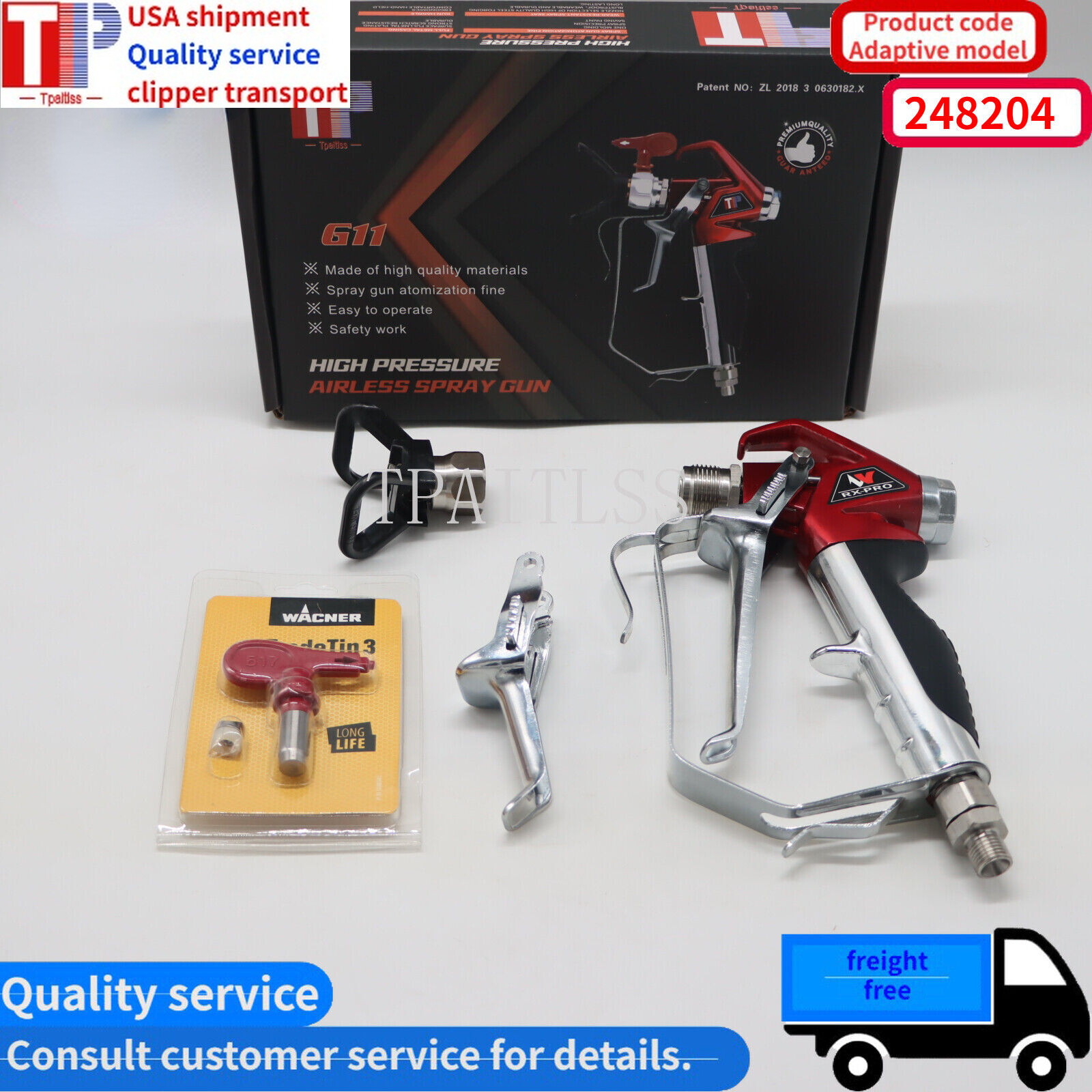 NEW 538020 2 Finger Airless Spray Gun RX-Pro Red Series W/ 517 Tip & Guard Titan