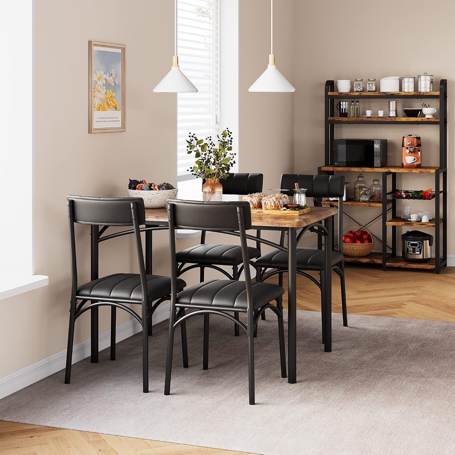 Dining Table Set for 4, Kitchen Table with 4 Upholstered Chairs for Small Space