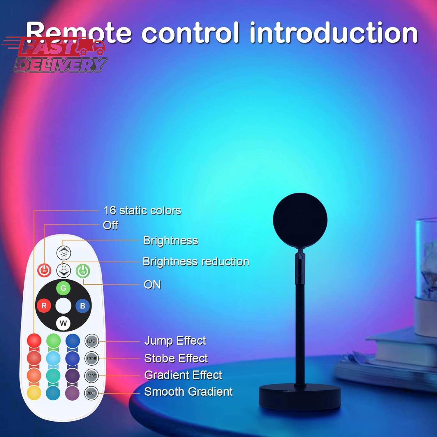 Sunset Lamp Projector, Rainbow Projection Led Lights with Remote, 16 Colors Mult