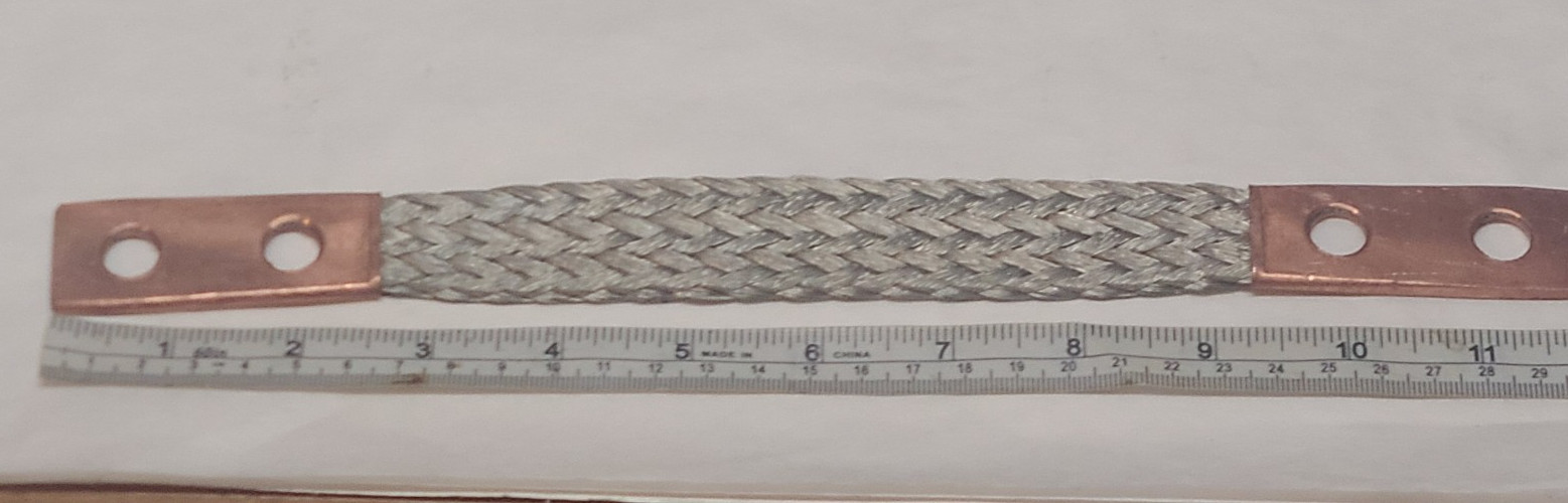 Burndy Flexible Copper Braid, 12" Long, 2 Holes, 2 Ferrules Model BD12