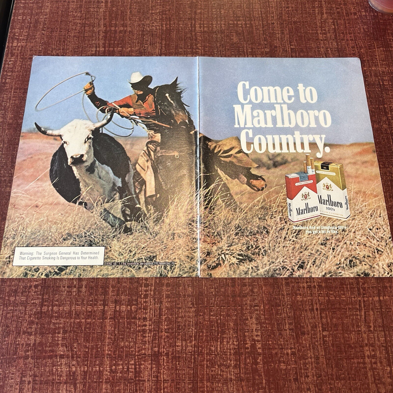 1977 Marlboro Man Cigarette Cowboy Print Ad Richard Prince Come To Country 2 Pg
