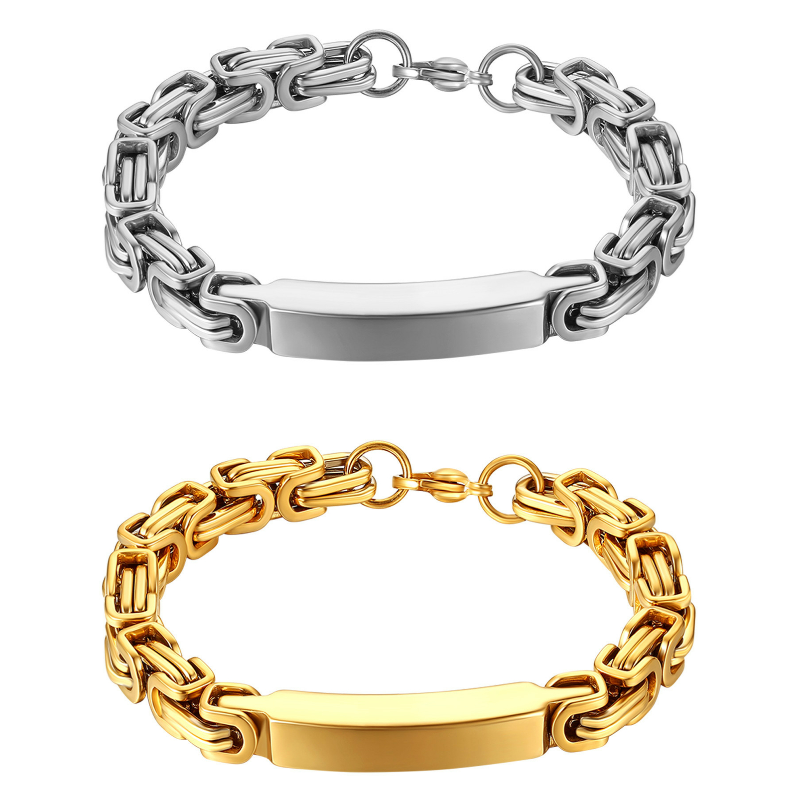 Men's Personalized Polished Stainless Steel Byzantine Chain Custom Bracelet Link