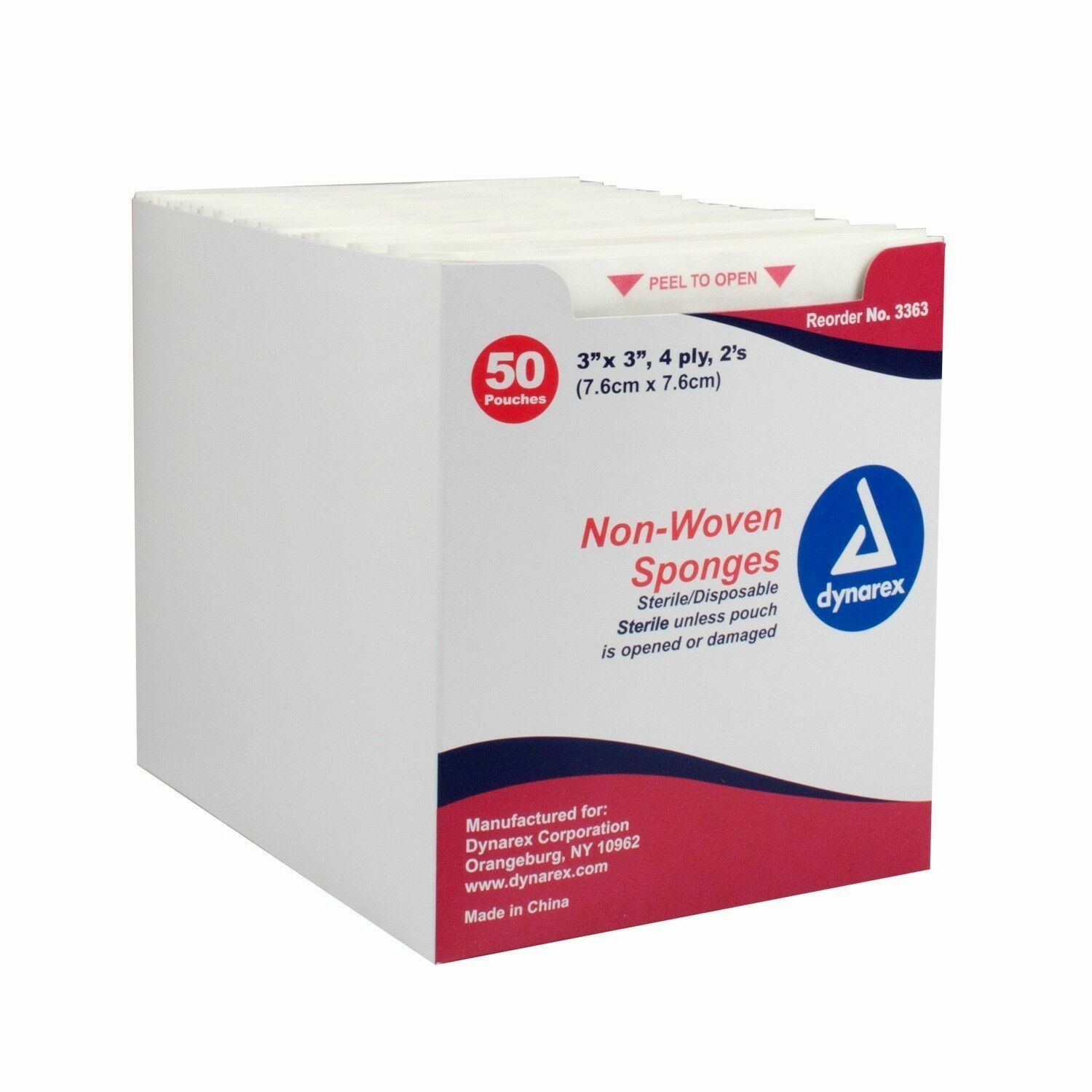 Non-woven Sponges Sterile/Disposable, Dynarex, 3363, 3x3, 4Ply,  50 ct (1 Pack)
