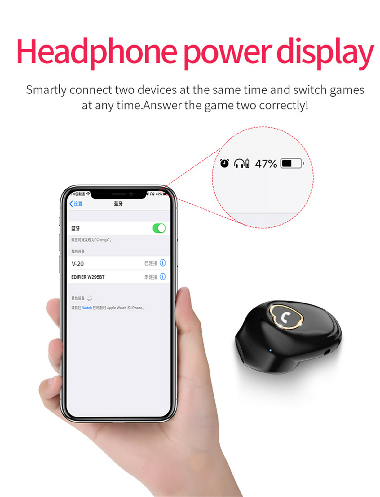 Bluetooth Earphone Wireless Earbud Headphone w/ Mic for iOS Android Cell Phones