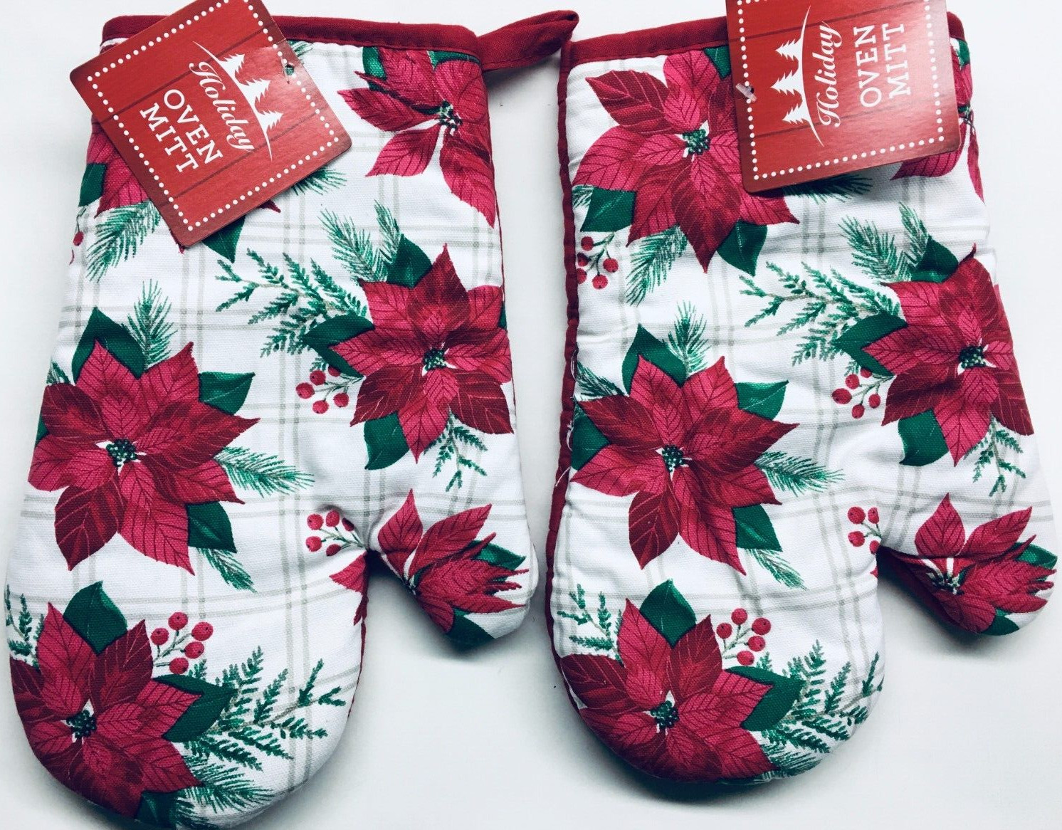 Christmas Poinsettia Set of 2 Oven Mitts red green color by Mainstream