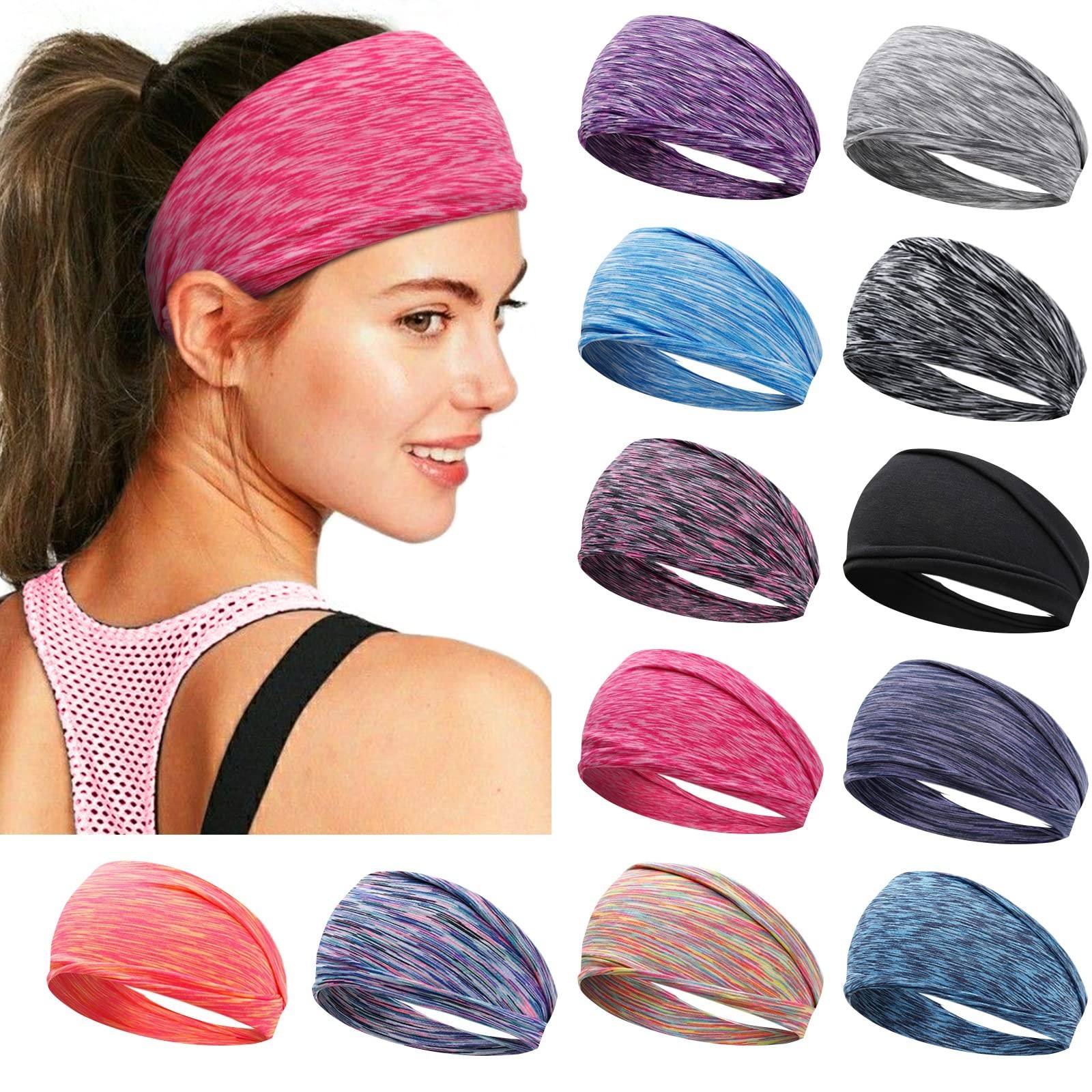 Workout Headbands for Women Non Slip Sport Sweatbands, Wide Elastic Head Band...