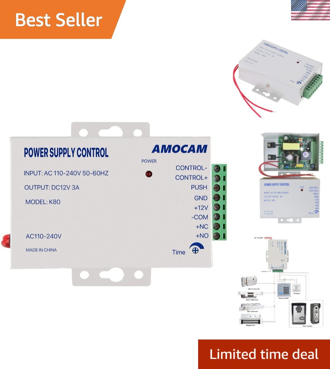 Compact K80 Door Access Control Power Supply - 240V AC to 12V DC Safe Use
