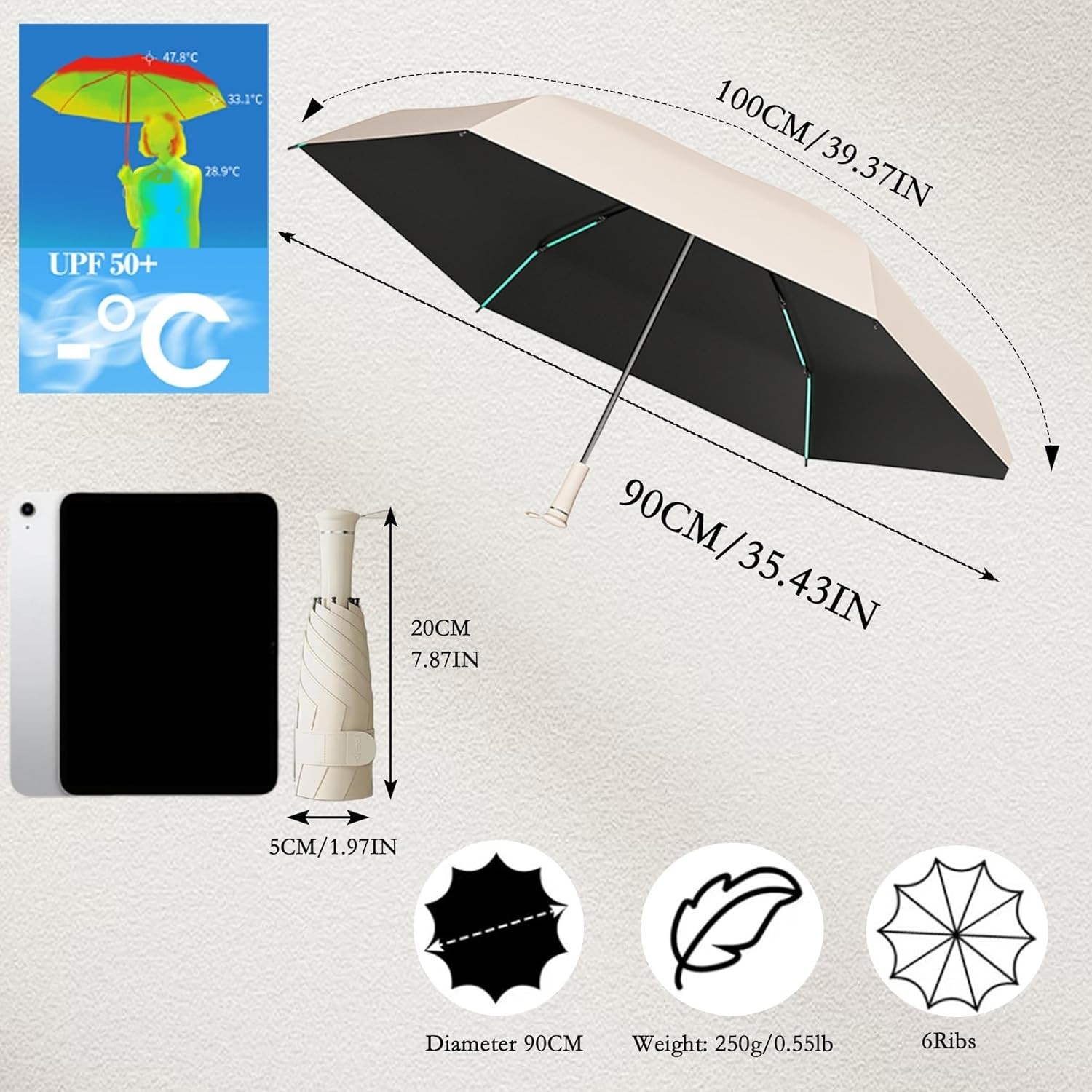 Mini Folding Travel Umbrella with Built-in Hidden Telescoping Handle,Teflon C...