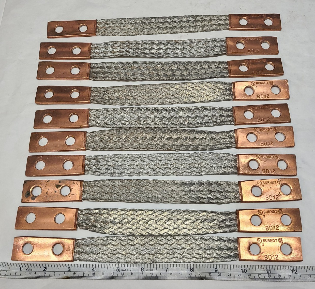 Burndy Flexible Copper Braid, 12" Long, 2 Holes, 2 Ferrules Model BD12