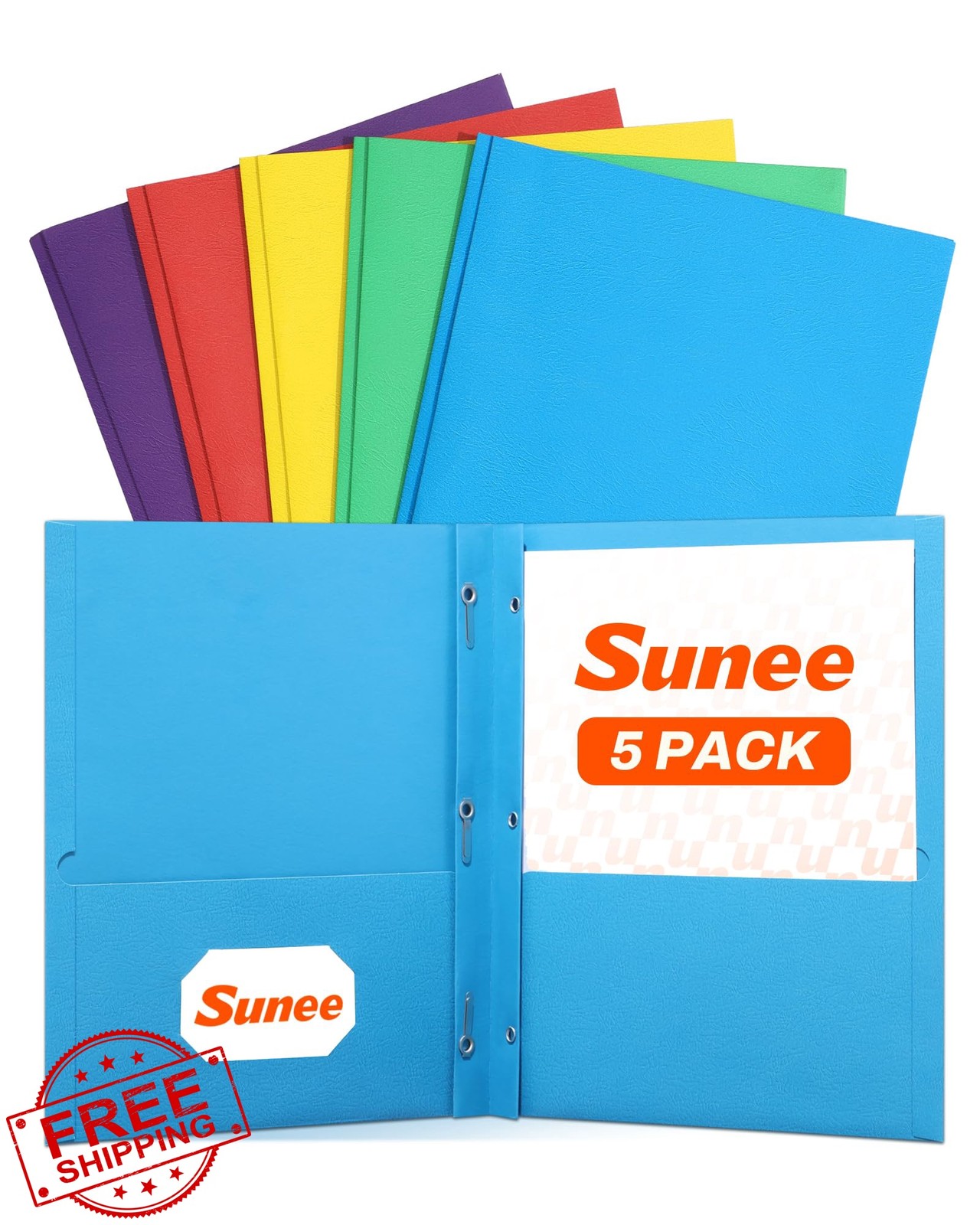 SUNEE Assorted Folders with Prongs 5 Pack