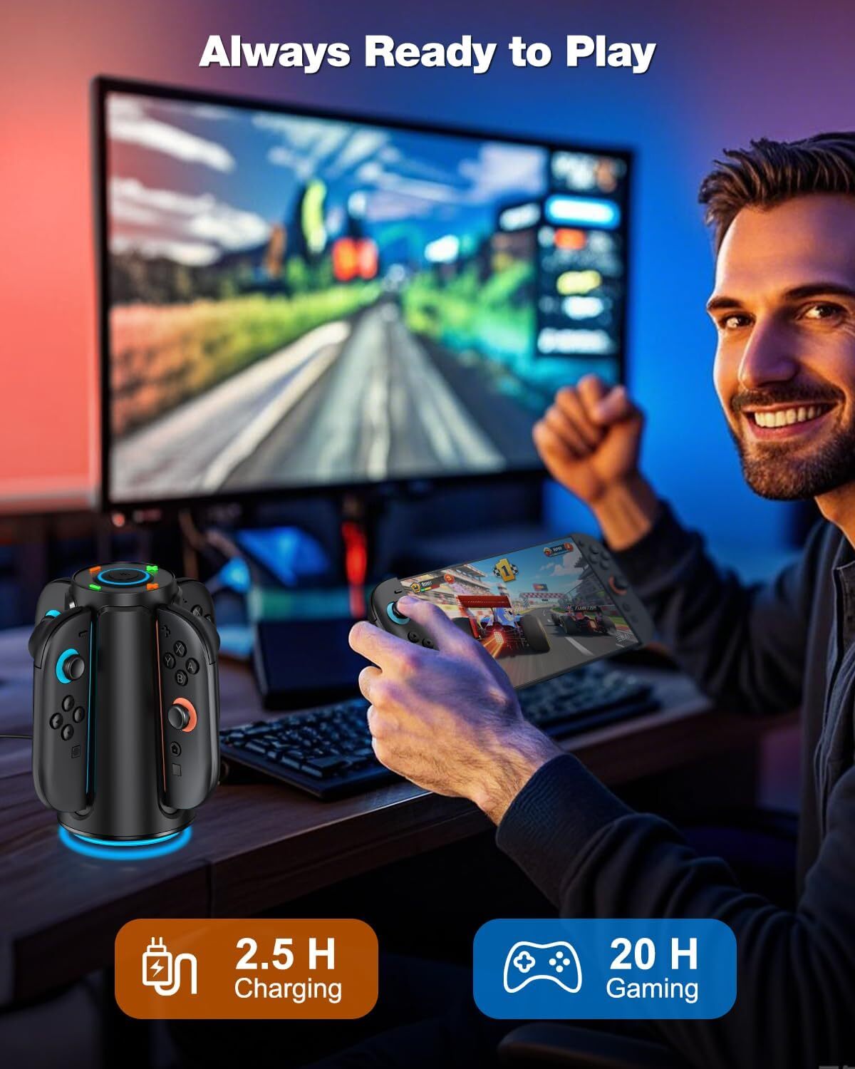 Latest Switch 2 Controller Charger, Charging Dock Station for 4 Joy Con Charging