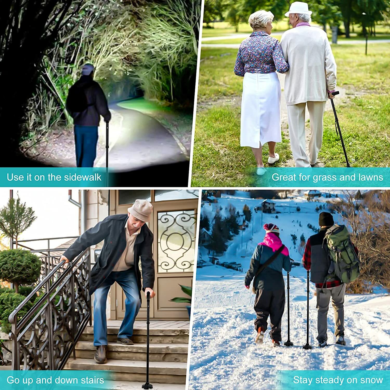 2Pcs Lightweight Collapsible LED Walking Stick Folding Adjustable Walking Cane